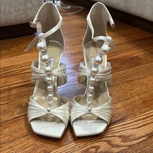 Jimmy Choo Pearl-Embellished Ivory Women's Evening Heels